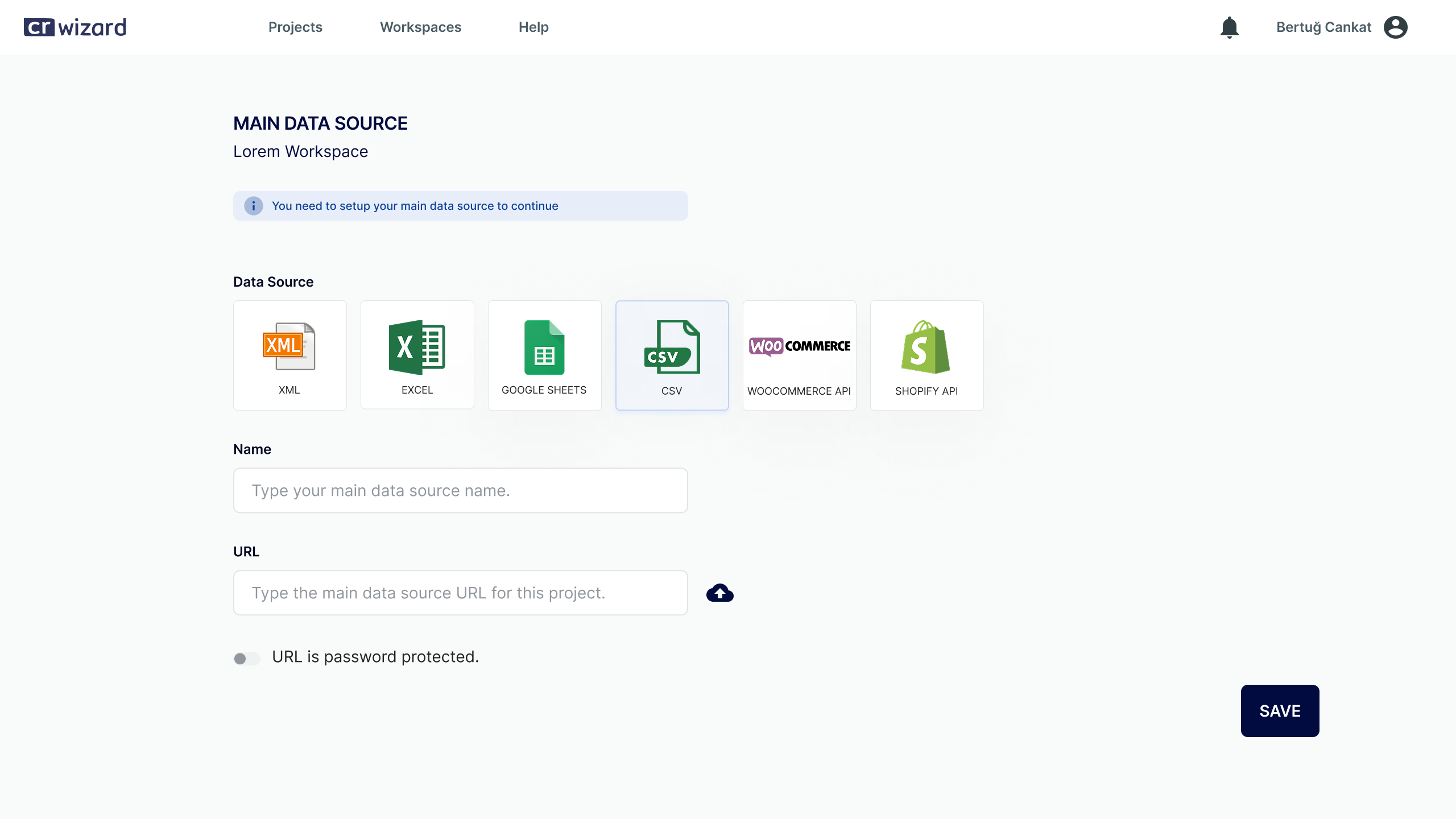 CRWizard — Yeni feed / veri kaynağı