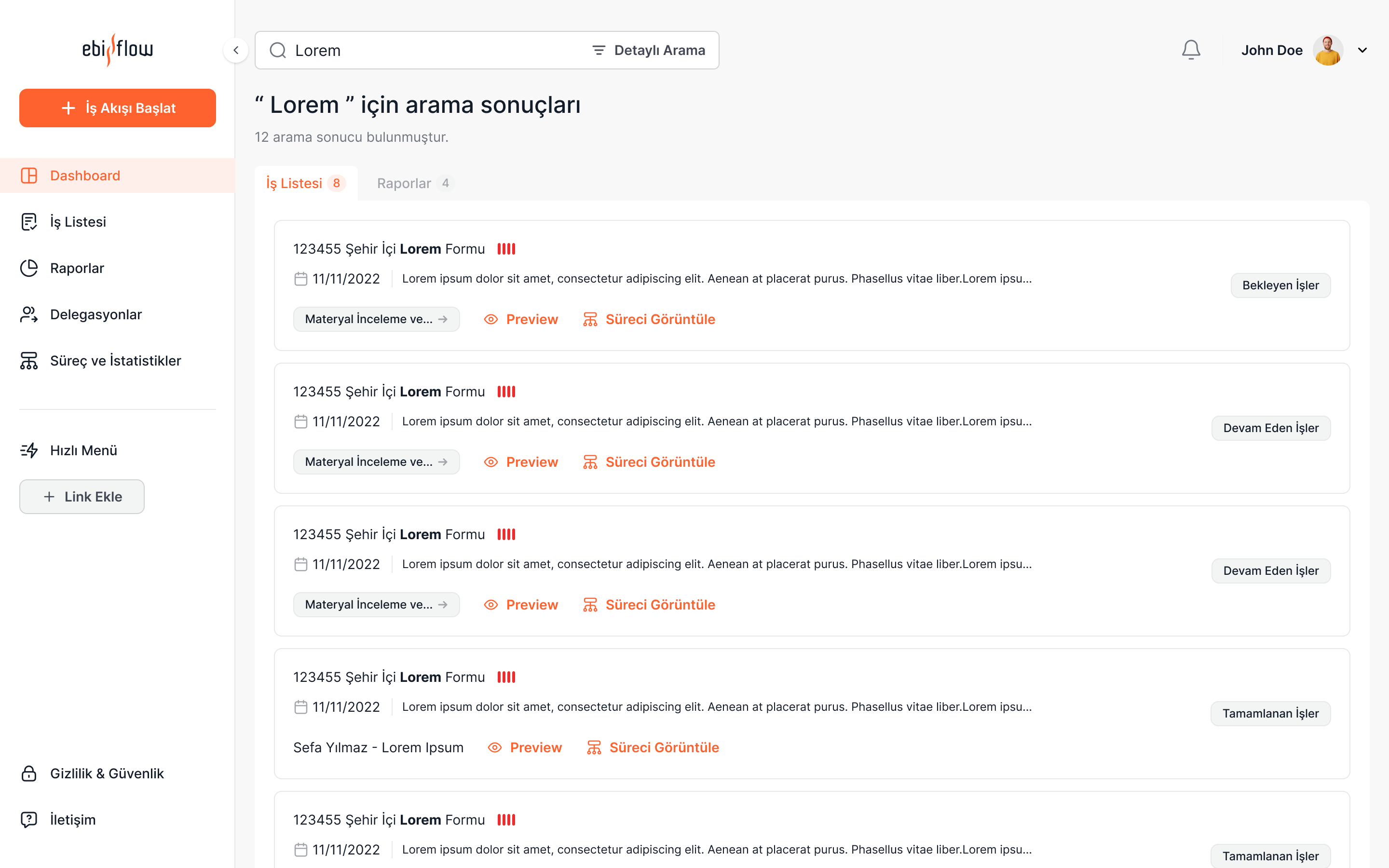 Ebiflow — Ana ekran