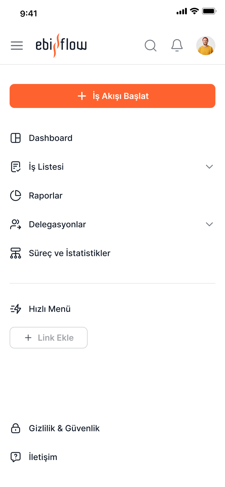 Ebiflow — Mobil ana ekran