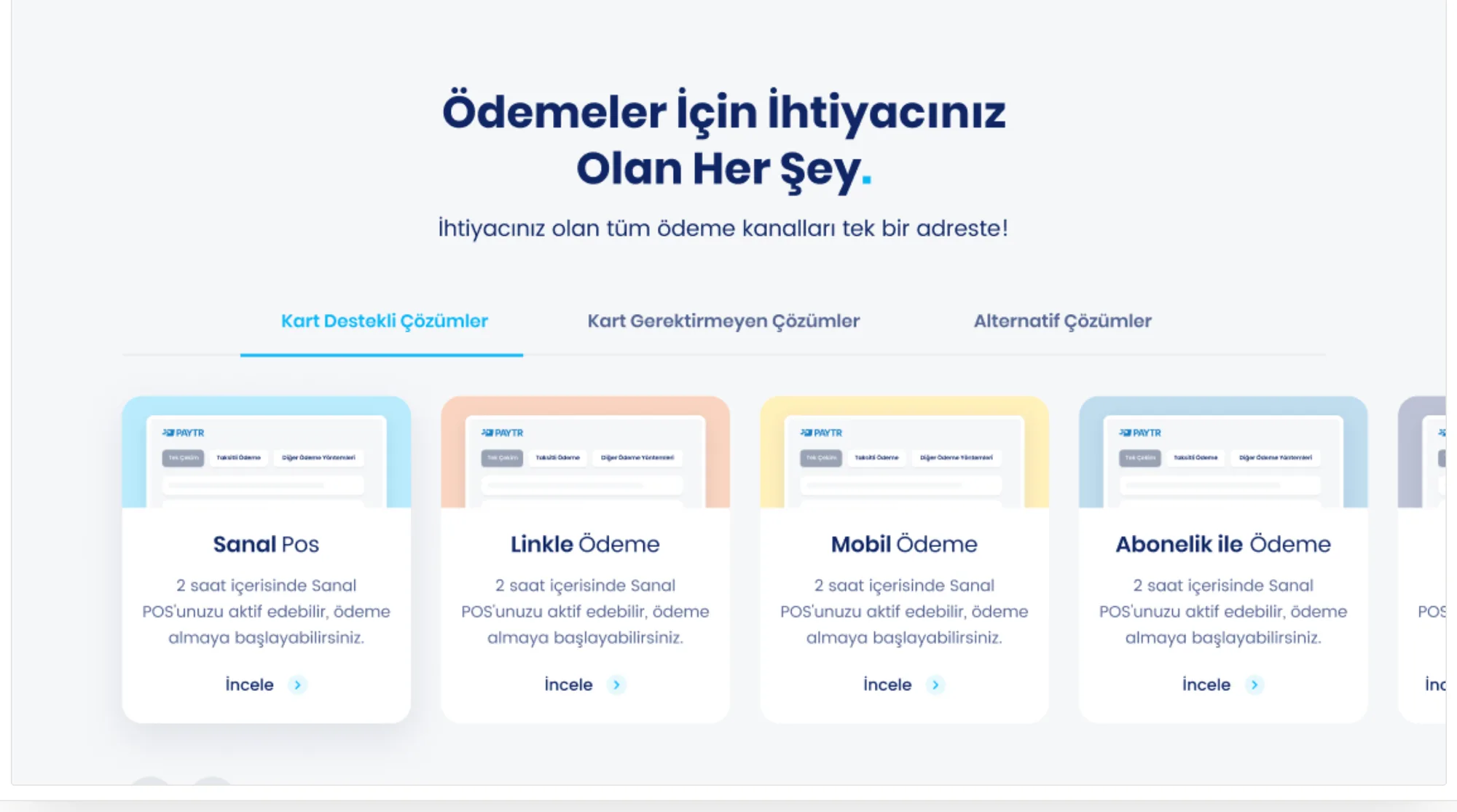 PayTR — Karşılaştırılabilir çözüm kartları