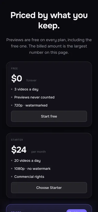 SLATE — mobile landing, pricing