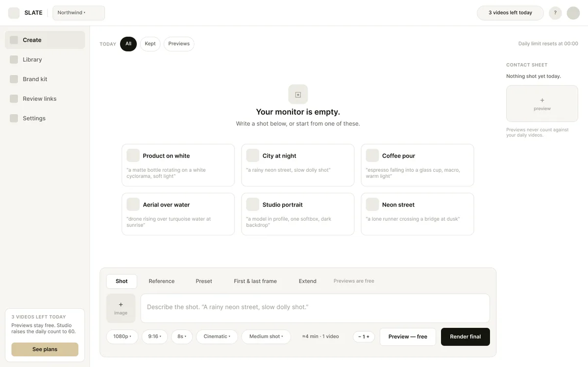 SLATE — empty state wireframe