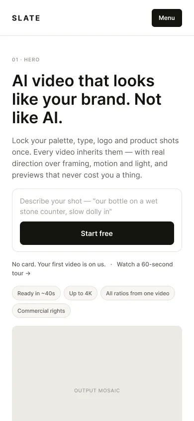 SLATE — mobile landing wireframe