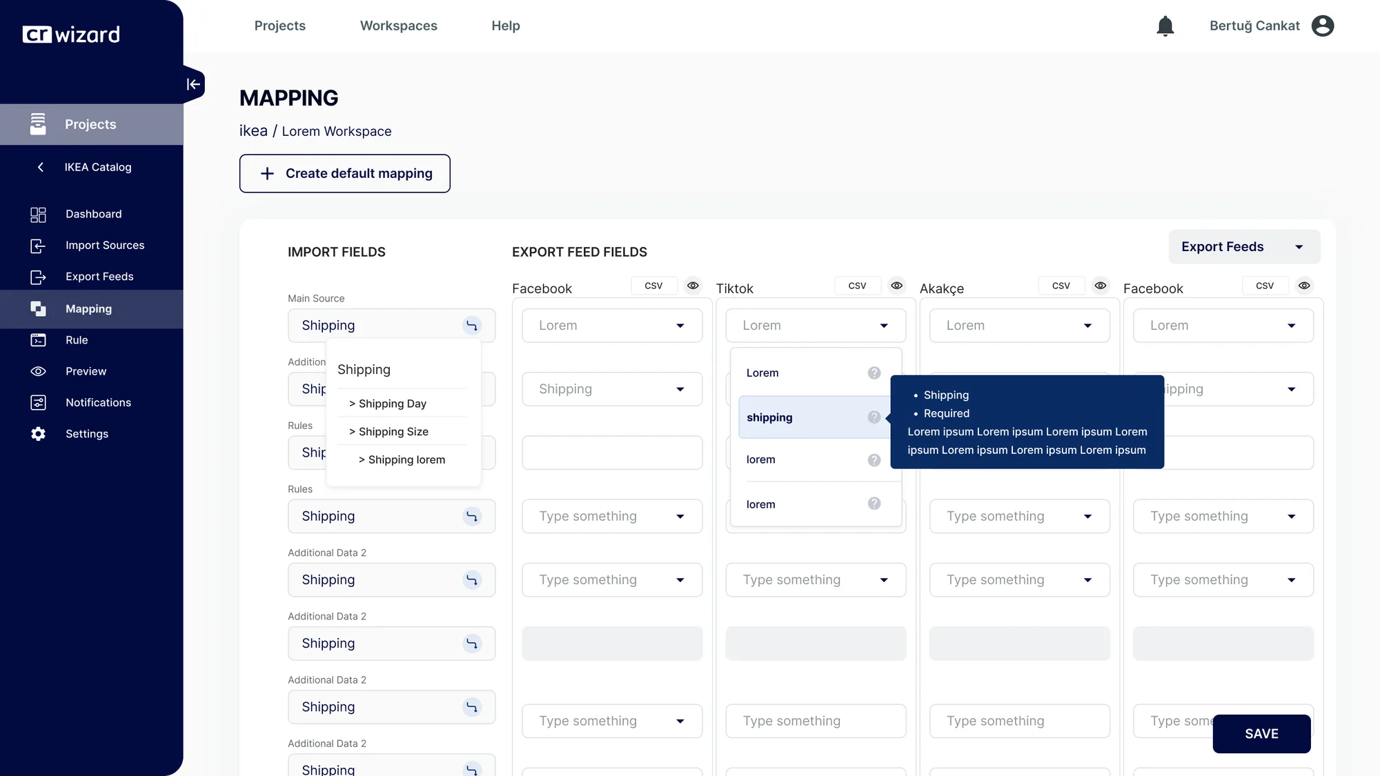 CRWizard — Alan Eşleme (Mapping)