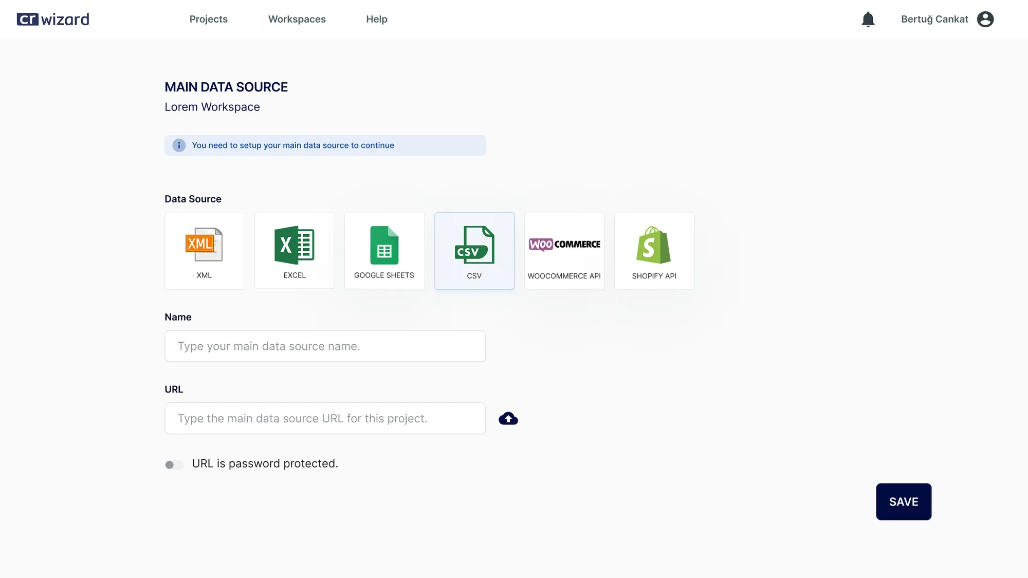 CRWizard — Yeni feed / veri kaynağı