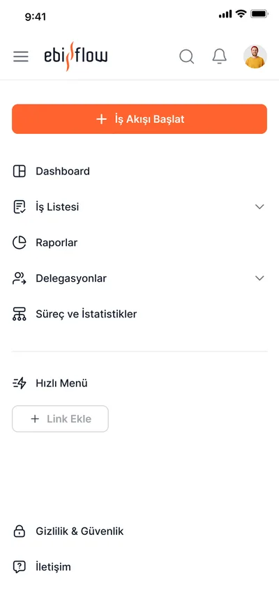 Ebiflow — Mobil ana ekran