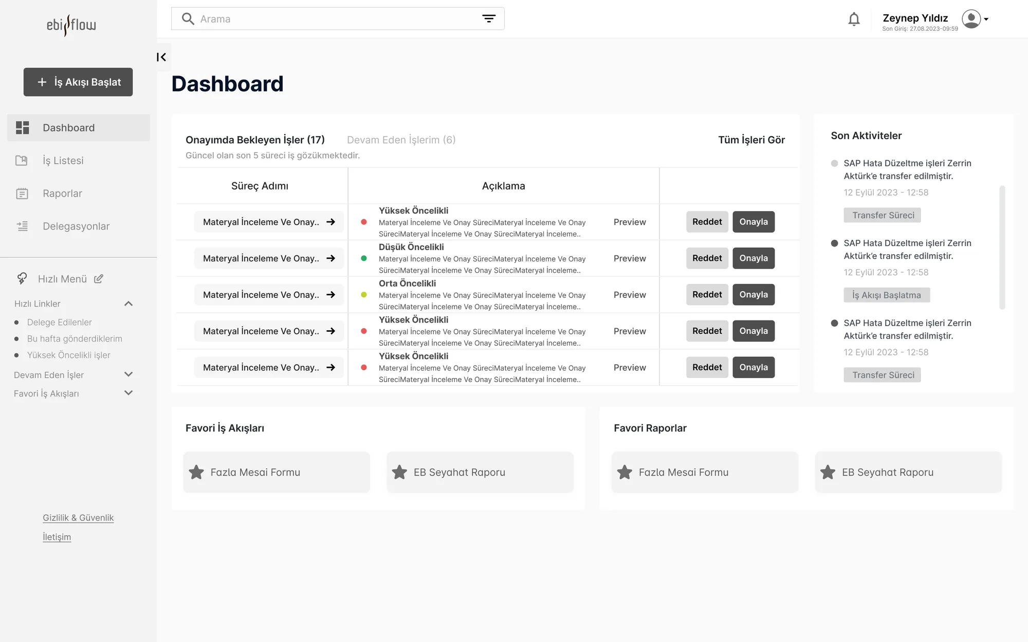 Ebiflow — Ana ekran wireframe