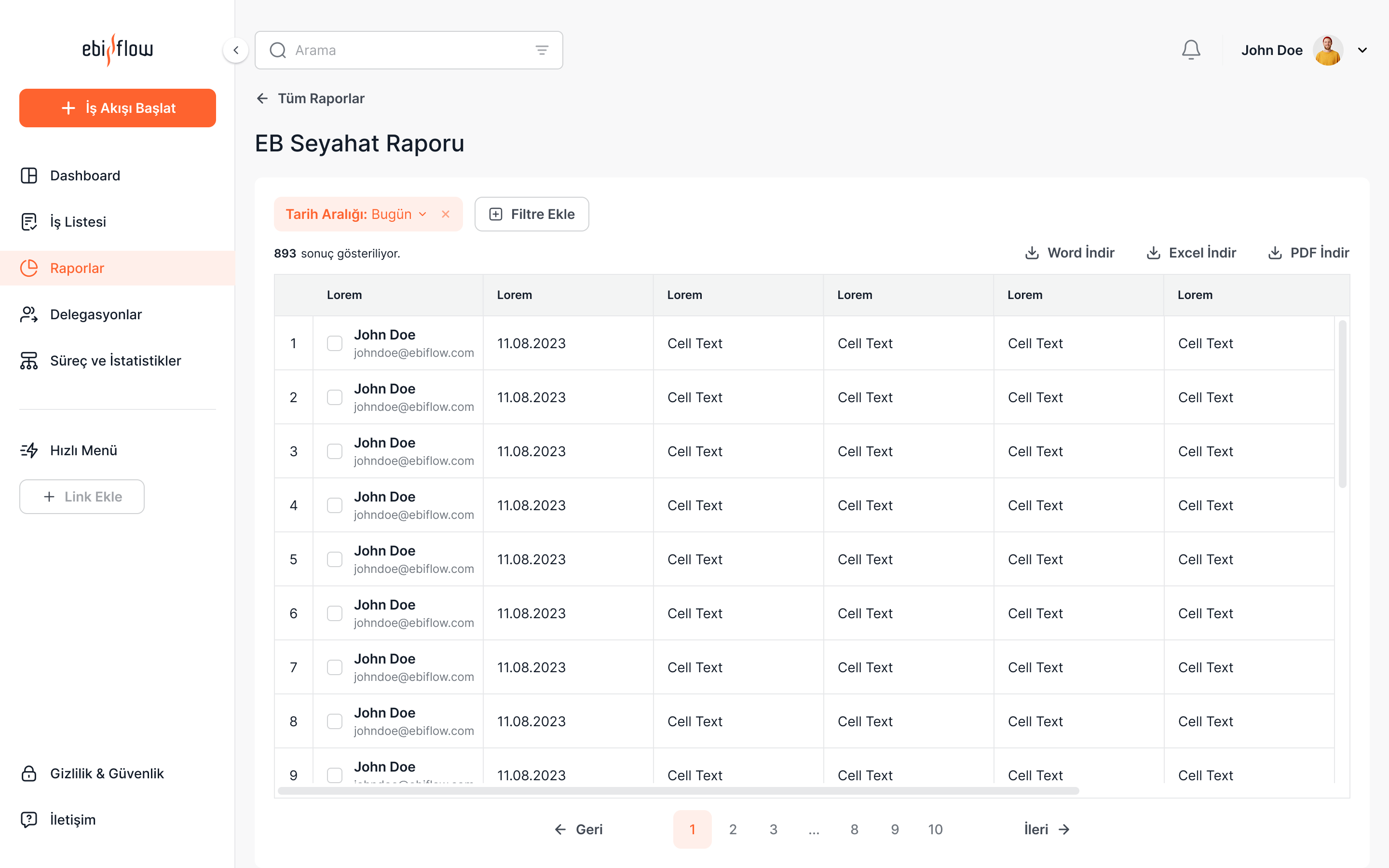 Ebiflow — Raporlama
